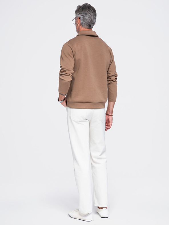 Ombre Clothing Moški pulover brez zapenjanja z oblikovanim ovratnikom – rjava V2 OM-SSNZ-0262 Ombre Clothing