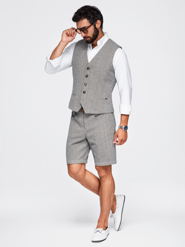 Ombre Clothing Moški strukturirani telovnik k obleku – rjava melanž V1 OM-BLZV-0155 Ombre Clothing