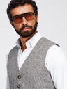 Ombre Clothing Moški strukturirani telovnik k obleku – rjava melanž V1 OM-BLZV-0155 Ombre Clothing