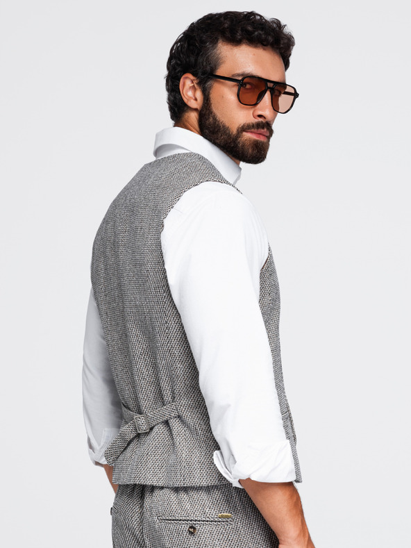 Ombre Clothing Moški strukturirani telovnik k obleku – rjava melanž V1 OM-BLZV-0155 Ombre Clothing