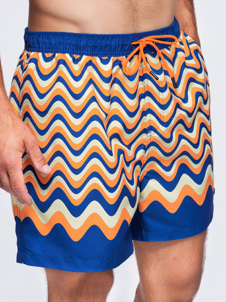 Ombre Clothing Moške plavalne hlače z motivom vodoravnih valov – oranžno-modre V1 OM-SRSS-0221 Ombre Clothing