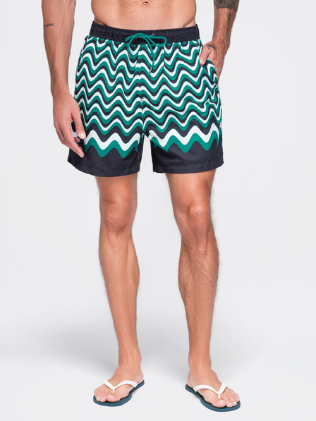 Ombre Clothing Moške plavalne hlače z motivom vodoravnih valov – zeleno-črne V2 OM-SRSS-0221 Ombre Clothing