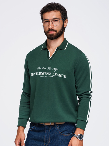 Ombre Clothing Moška jopa s ovratnikom in V-izrezom z veznino na prsih – temno zelena V3 OM-SSNZ-0268 Ombre Clothing