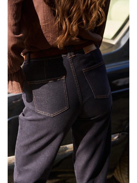 Moodo Temno modre jeans hlače z ravnimi hlačnicami Moodo