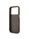 Guess Guess PU Leather 4G Strass Triangle Logo Gold Frame MagSafe Zadnji ovoj za iPhone 18 Pro Brown