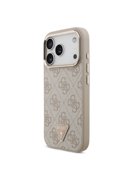 Guess Guess PU Leather 4G Strass Triangle Logo Gold Frame MagSafe Zadnji ovoj za iPhone 18 Pro Pink