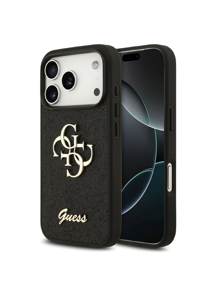 Guess Guess PU Fixed Glitter 4G Metal Logo Zadnji ovoj za iPhone 18 Pro Black