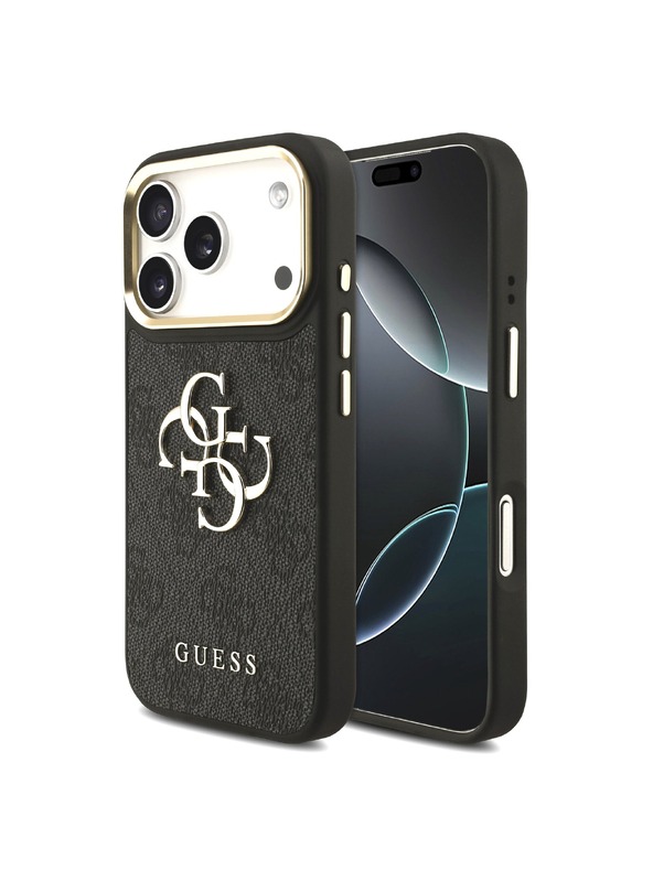 Guess Guess PU Leather 4G Metal Logo Gold Frame Zadnji ovoj za iPhone 18 Pro Black