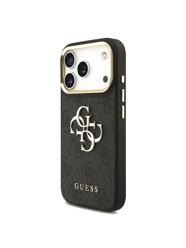Guess Guess PU Leather 4G Metal Logo Gold Frame Zadnji ovoj za iPhone 18 Pro Black