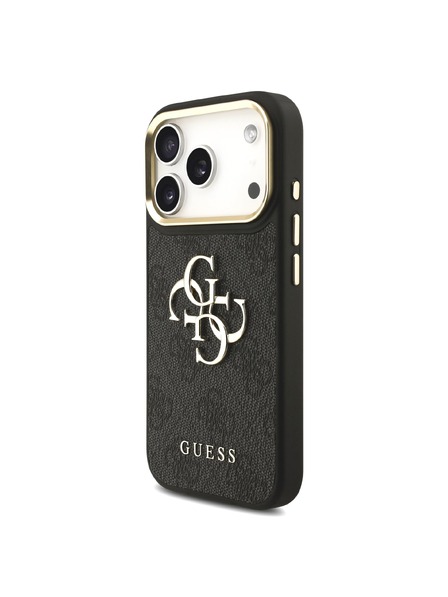 Guess Guess PU Leather 4G Metal Logo Gold Frame Zadnji ovoj za iPhone 18 Pro Black