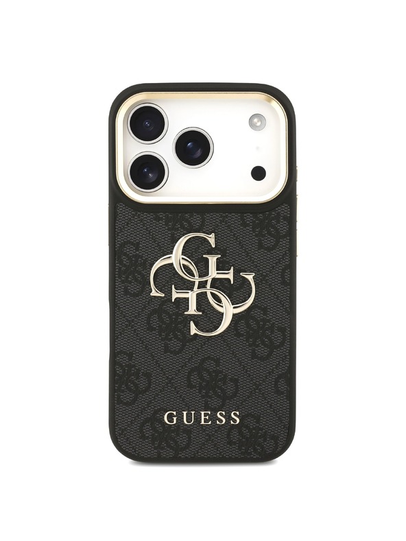 Guess Guess PU Leather 4G Metal Logo Gold Frame Zadnji ovoj za iPhone 18 Pro Black
