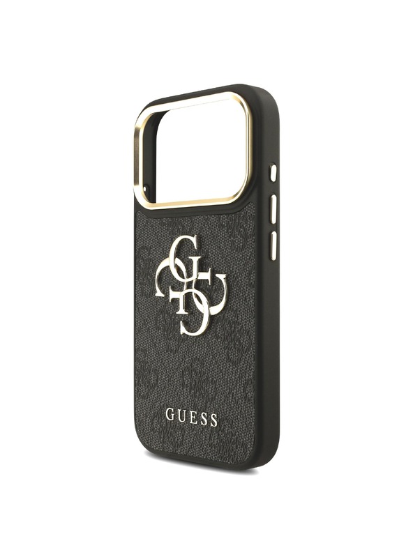 Guess Guess PU Leather 4G Metal Logo Gold Frame Zadnji ovoj za iPhone 18 Pro Black