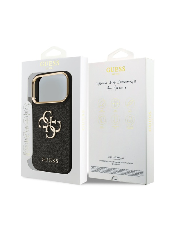 Guess Guess PU Leather 4G Metal Logo Gold Frame Zadnji ovoj za iPhone 18 Pro Black