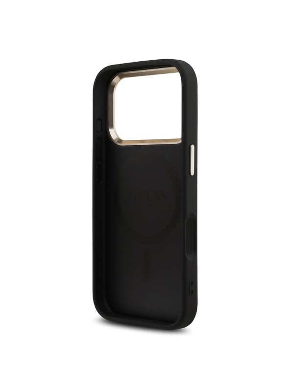 Guess Guess PU Leather 4G Strass Triangle Logo Gold Frame MagSafe Zadnji ovoj za iPhone 18 Pro Black