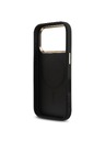 Guess Guess PU Leather 4G Strass Triangle Logo Gold Frame MagSafe Zadnji ovoj za iPhone 18 Pro Black