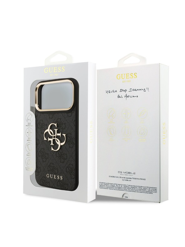 Guess Guess PU Leather 4G Metal Logo Gold Frame Zadnji ovoj za iPhone 18 Pro Max Black