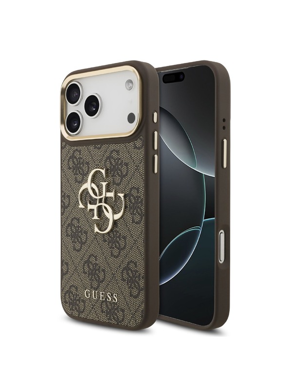 Guess Guess PU Leather 4G Metal Logo Gold Frame Zadnji ovoj za iPhone 18 Pro Max Brown