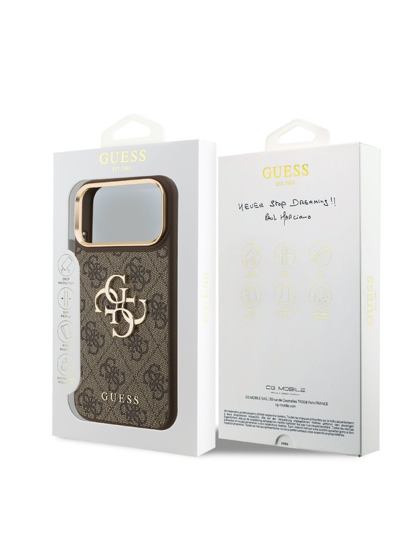 Guess Guess PU Leather 4G Metal Logo Gold Frame Zadnji ovoj za iPhone 18 Pro Max Brown