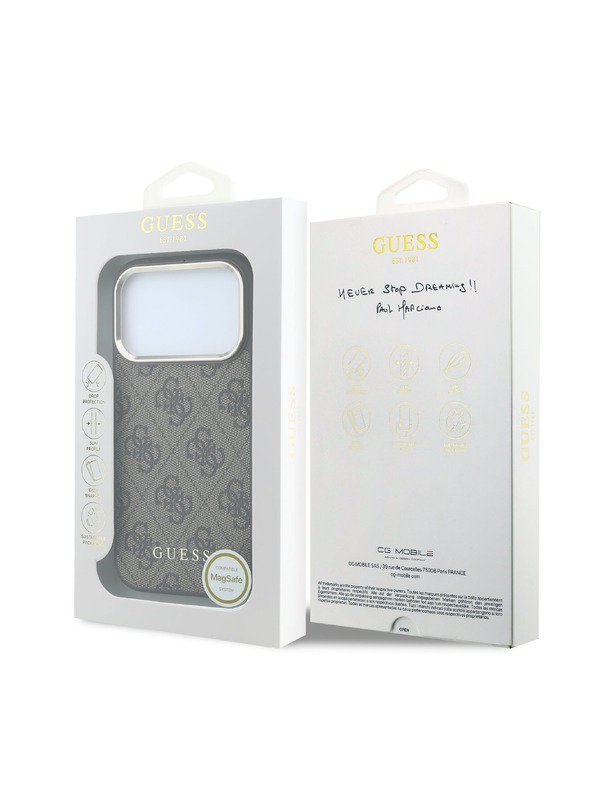 Guess Guess PU Leather 4G Gold Frame MagSafe Zadnji ovoj za iPhone 18 Pro Max Brown