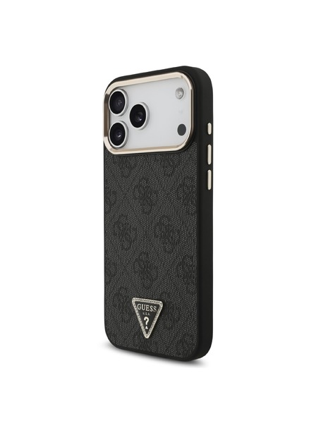 Guess Guess PU Leather 4G Strass Triangle Logo Gold Frame MagSafe Zadnji ovoj za iPhone 18 Pro Max Black