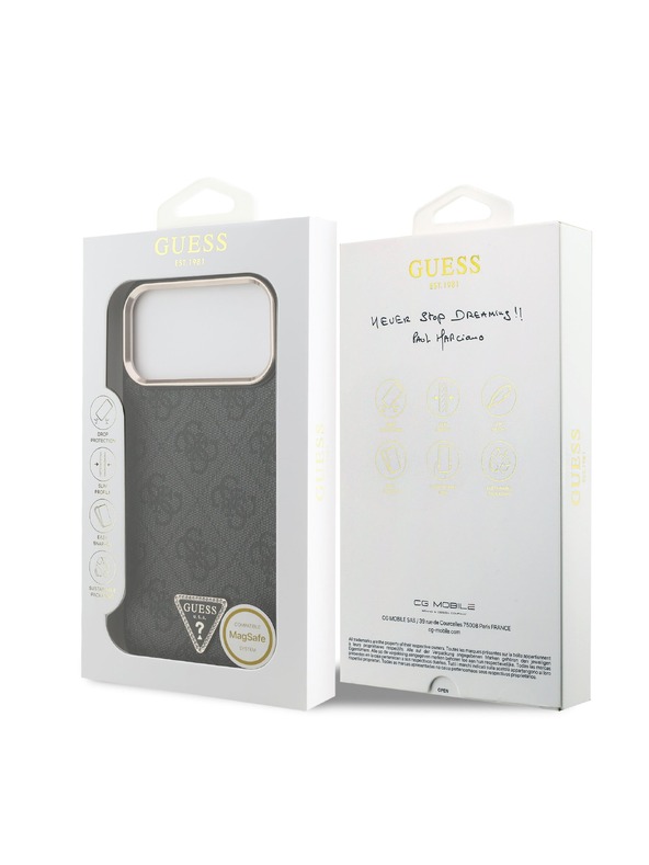 Guess Guess PU Leather 4G Strass Triangle Logo Gold Frame MagSafe Zadnji ovoj za iPhone 18 Pro Max Black