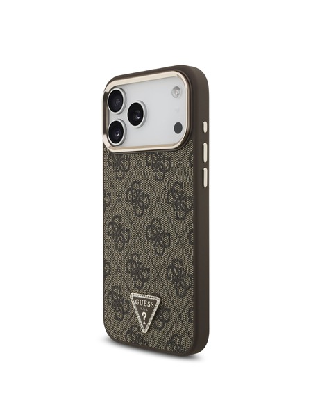 Guess Guess PU Leather 4G Strass Triangle Logo Gold Frame MagSafe Zadnji ovoj za iPhone 18 Pro Max Brown