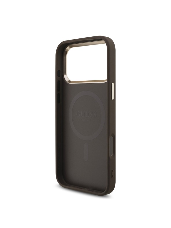 Guess Guess PU Leather 4G Strass Triangle Logo Gold Frame MagSafe Zadnji ovoj za iPhone 18 Pro Max Brown