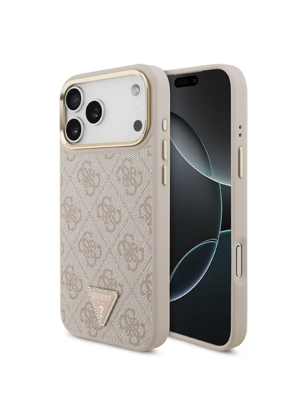 Guess Guess PU Leather 4G Strass Triangle Logo Gold Frame MagSafe Zadnji ovoj za iPhone 18 Pro Max Pink