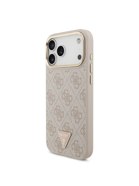 Guess Guess PU Leather 4G Strass Triangle Logo Gold Frame MagSafe Zadnji ovoj za iPhone 18 Pro Max Pink
