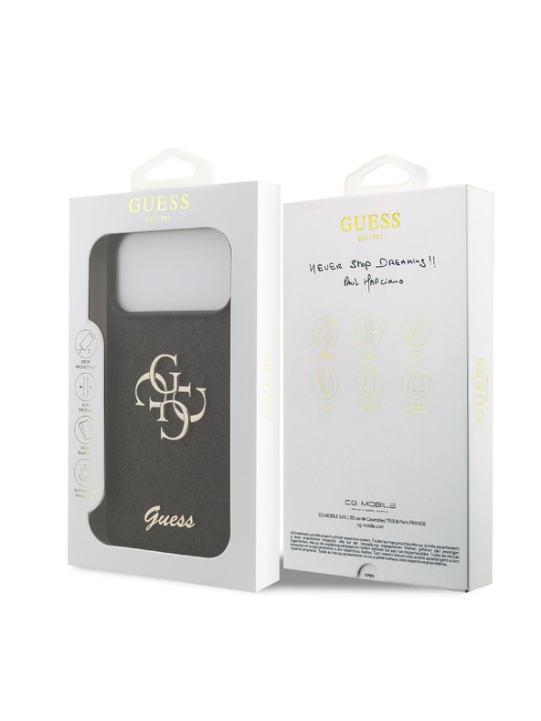 Guess Guess PU Fixed Glitter 4G Metal Logo Zadnji ovoj za iPhone 18 Pro Max Black