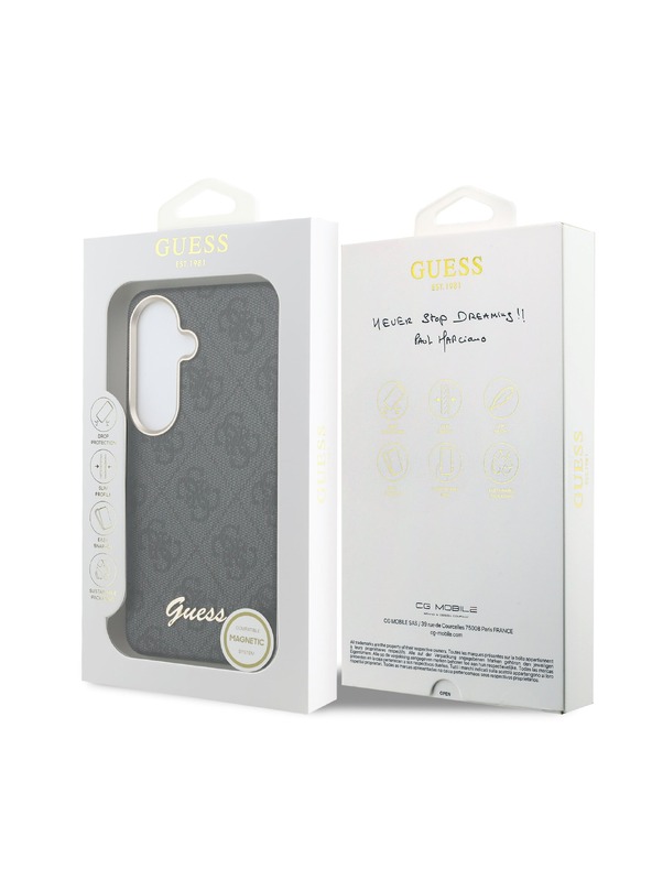 Guess Guess PU 4G Script Metal Logo Magnetic Zadnji Ovitek za Samsung Galaxy S26 Black
