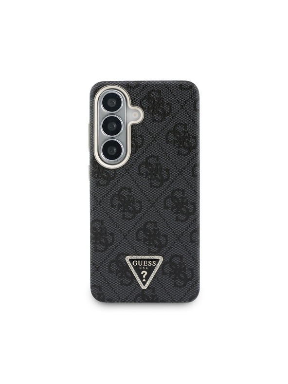 Guess Guess PU Leather 4G Strass Triangle Logo Gold Frame Magnetic Zadnji Ovitek za Samsung Galaxy S26 Black