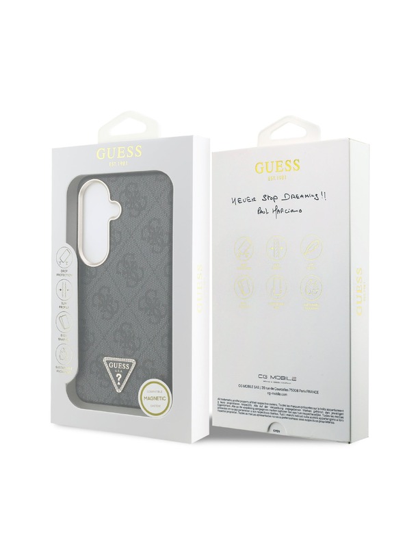 Guess Guess PU Leather 4G Strass Triangle Logo Gold Frame Magnetic Zadnji Ovitek za Samsung Galaxy S26 Black