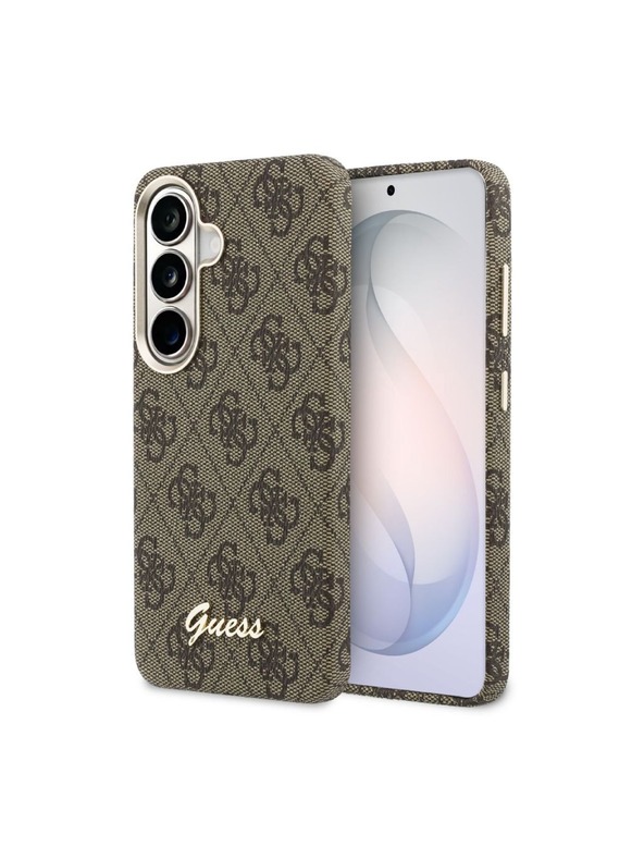 Guess Guess PU 4G Script Metal Logo Magnetic Zadnji Ovitek za Samsung Galaxy S26 Brown