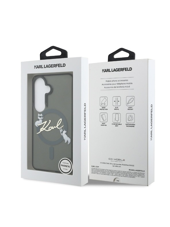Karl Lagerfeld Karl Lagerfeld IML Choupette Karl Script Logo Magnetni Zadnji Ovitek za Samsung Galaxy S26 Black