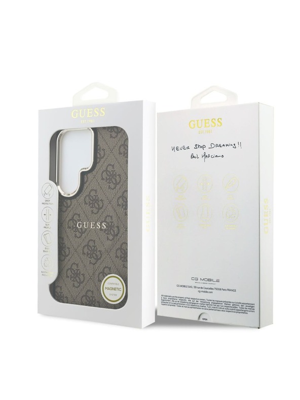 Guess Guess PU Usnje 4G Zlat Okvir Magnetni Zadnji Ovitek za Samsung Galaxy S26 Ultra Brown