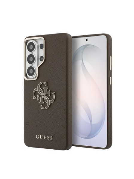 Guess Guess PU Zrnast 4G Smola Metal Logo Zadnji Ovitek za Samsung Galaxy S26 Ultra Brown