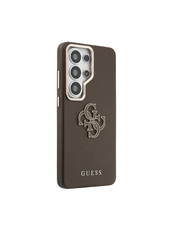 Guess Guess PU Zrnast 4G Smola Metal Logo Zadnji Ovitek za Samsung Galaxy S26 Ultra Brown