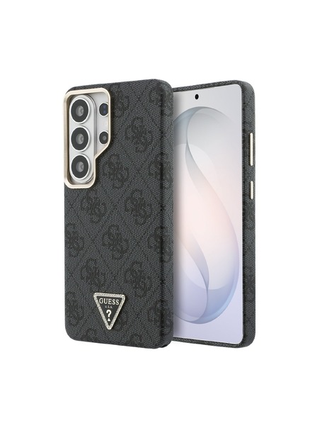Guess Guess PU Usnje 4G Strass Trikotni Logo Zlat Okvir Magnetni Zadnji Ovitek za Samsung Galaxy S26 Ultra Black