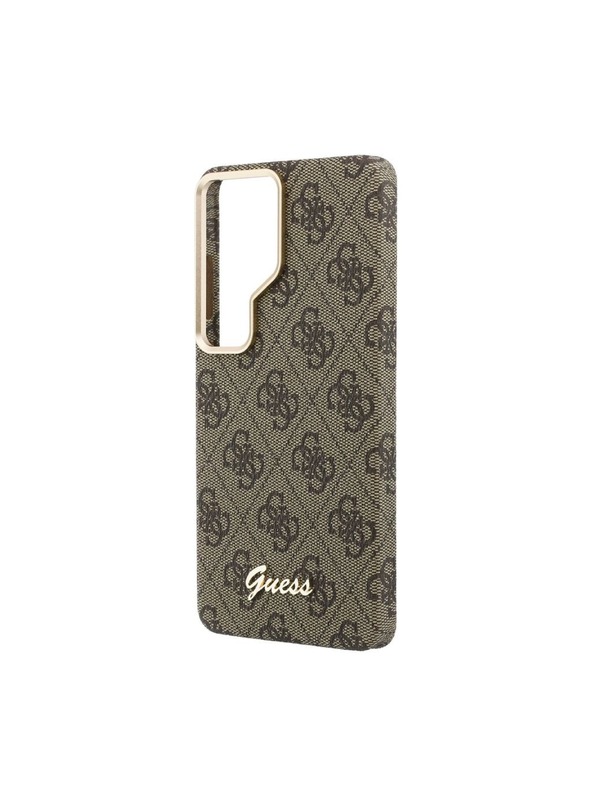 Guess Guess PU 4G Script Metal Logo Magnetni Zadnji Ovitek za Samsung Galaxy S26 Ultra Brown