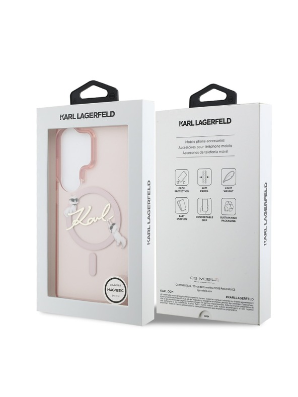 Karl Lagerfeld Karl Lagerfeld IML Choupette Karl Script Logo Magnetic Zadnja Črna Zaščita za Samsung Galaxy S26 Ultra Pink