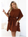 numoco SOFIA Ženske obleke tipa metulj s vezavo v pasu - cimetno rjava