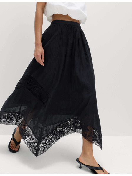 Marks & Spencer Maxi krožna krila s čipko, iz čiste bombaže Marks & Spencer črna