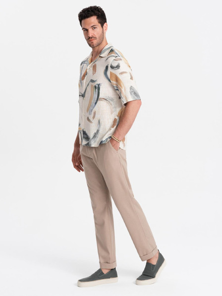 Ombre Clothing Moške hlače chino z obrnjenimi nogavicami in primesjo lanu – bež V3 P1522 Ombre Clothing