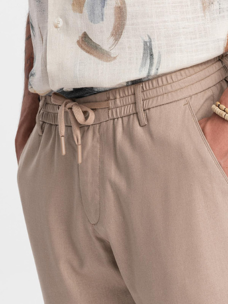 Ombre Clothing Moške hlače chino z obrnjenimi nogavicami in primesjo lanu – bež V3 P1522 Ombre Clothing
