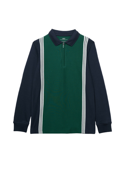 Marks & Spencer Polo majica z dolgimi rokavi iz čistega bombaža (2-16 let) Marks & Spencer zelena