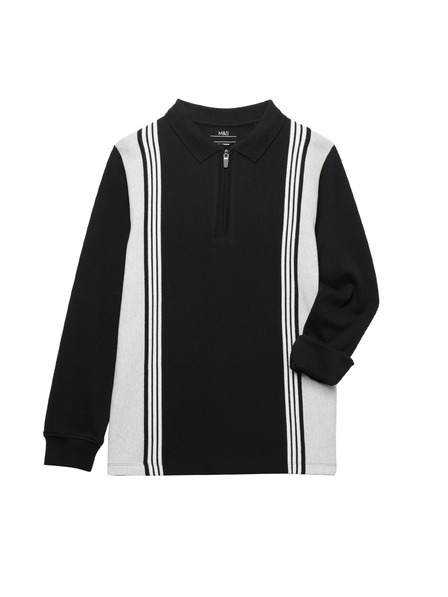Marks & Spencer Polo majica z dolgimi rokavi iz čistega bombaža (2-16 let) Marks & Spencer črna