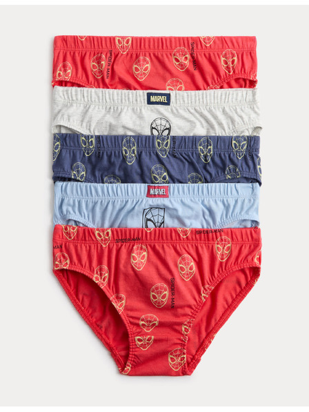 Marks & Spencer Spodnjice iz čiste bombaže s tiskom Spider-Man™, komplet 5 ks (18 mesecev - 8 let) Marks & Spencer rdeča