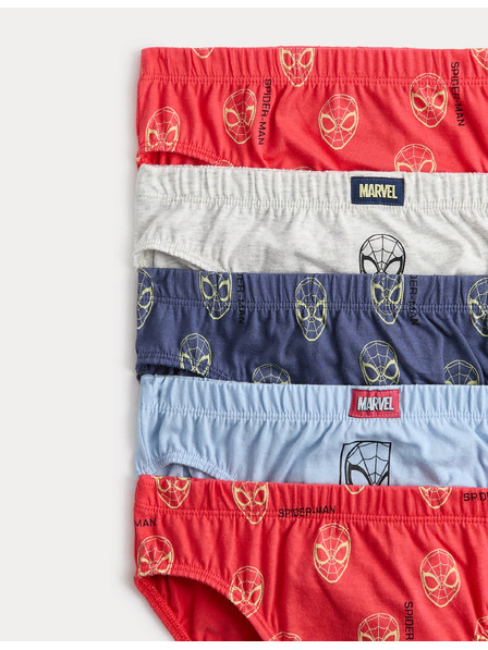Marks & Spencer Spodnjice iz čiste bombaže s tiskom Spider-Man™, komplet 5 ks (18 mesecev - 8 let) Marks & Spencer rdeča