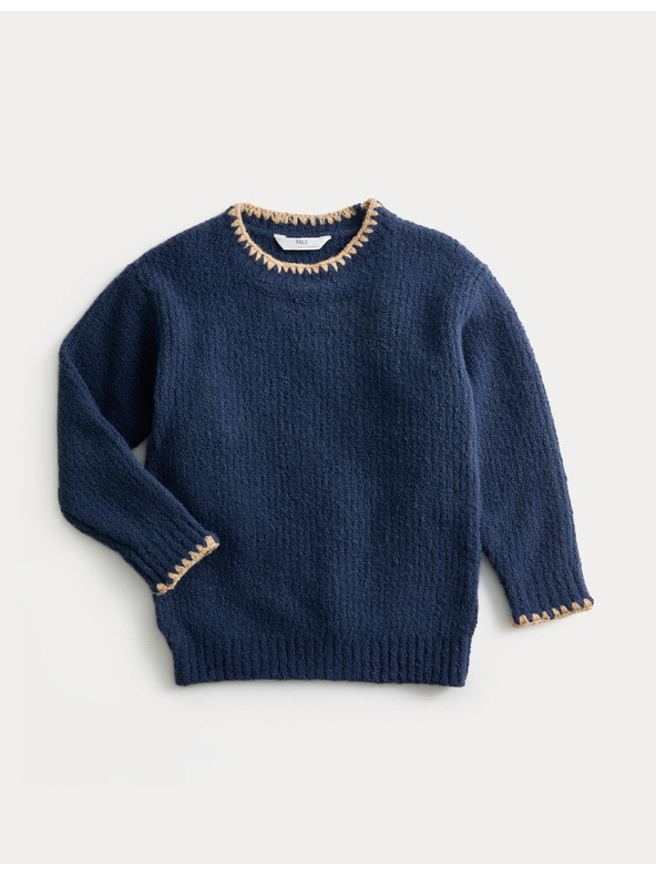 Marks & Spencer Pleten pulover z okroglim izrezom (2–10 let) Marks & Spencer mornarsko modra